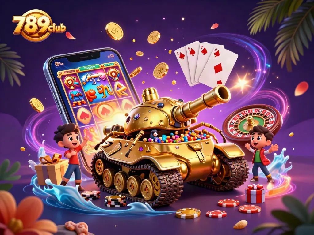 Experience the excitement of 789club with a dynamic scene featuring a golden beetle tank casino.