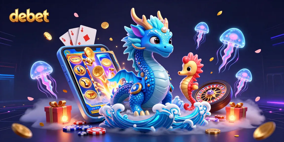 Engage with debet gaming strategies featuring an azure dragon and seahorse knight in a vibrant casino scene.