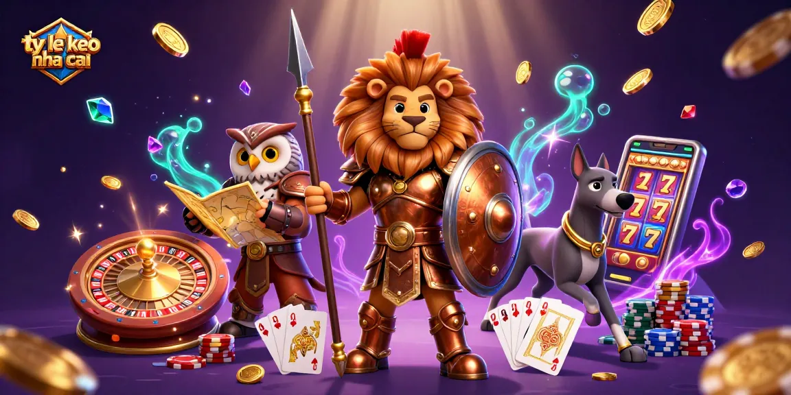 Experience thrilling ty le keo nha cai action with a Spartan lion, strategist owl, and swift greyhound in a rich casino scene.