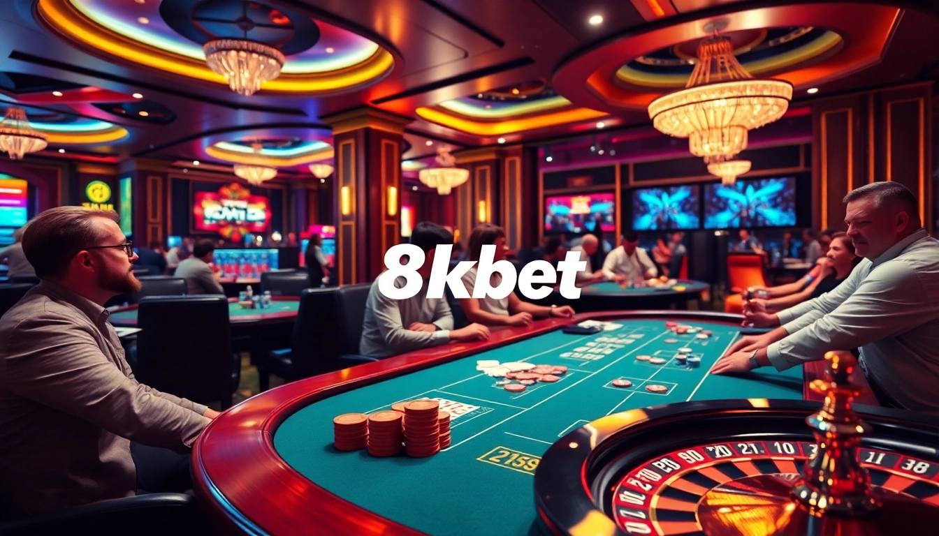 Experience thrilling gambling action with 8kbet at an upscale casino atmosphere.
