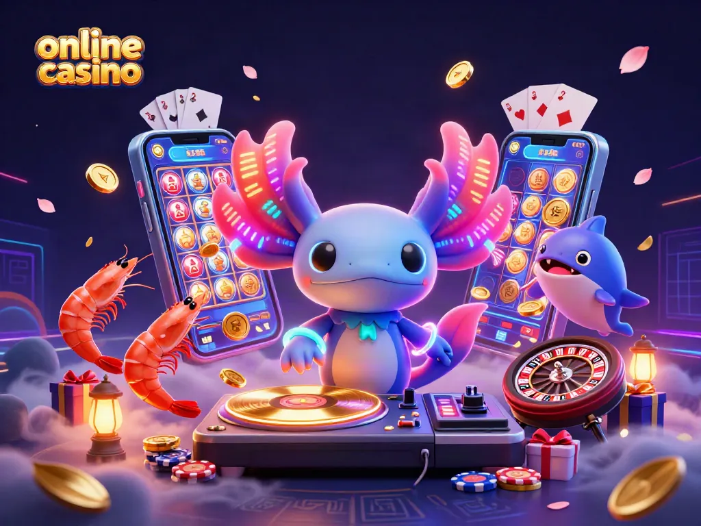 Gana en un casino online con juegos de tragamonedas y promociones emocionantes en una vibrante ilustración digital.