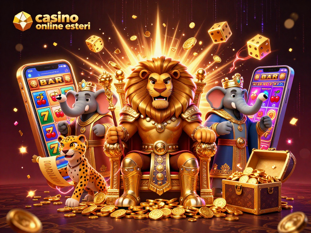 Slot machine e re gioca per il casino online esteri con simboli e premi scintillanti.
