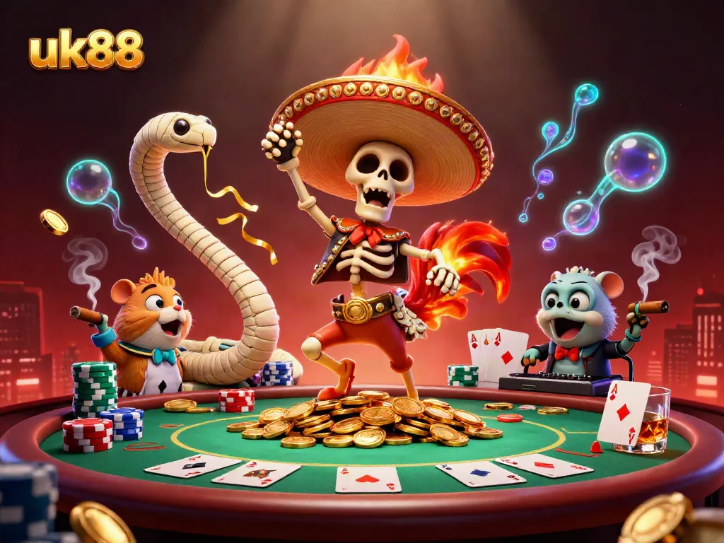 Experience the excitement of uk88 with this vibrant casino scene featuring dynamic gaming elements and colorful characters.
