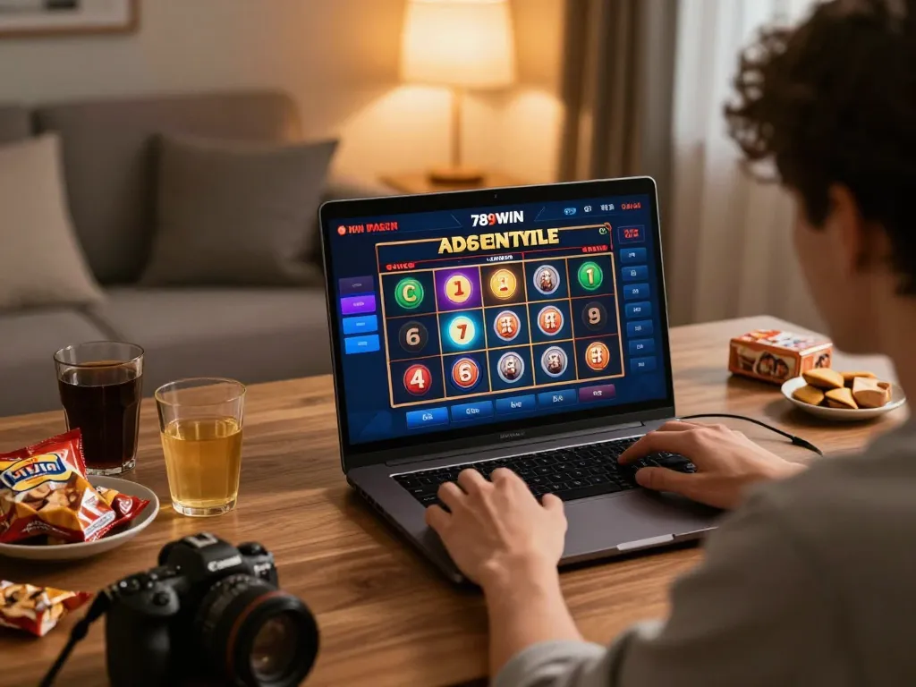 Player enjoying a thrilling online experience on 789WIN, engaged in safe slots gaming at home.