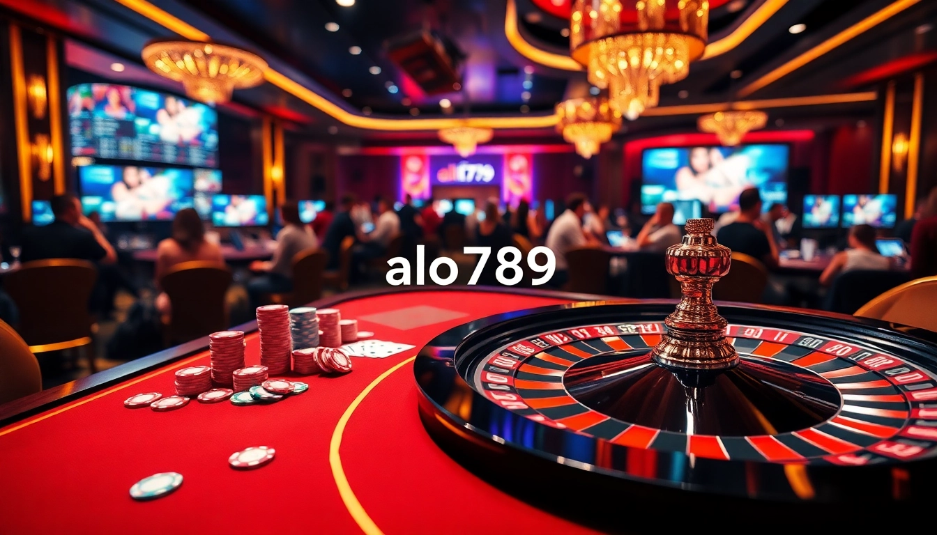 Alo789 gaming table with colorful poker chips and cards, creating excitement in the casino.