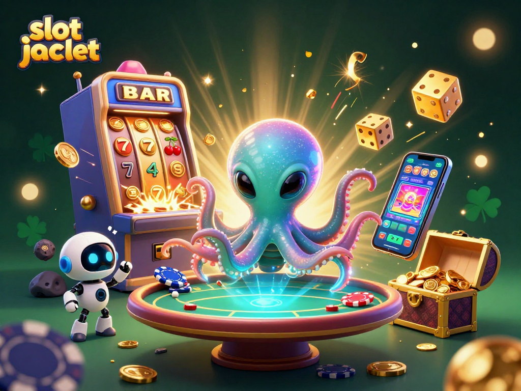 Experience the thrill of a slot jackpot with an alien octopus at a dynamic casino scene.