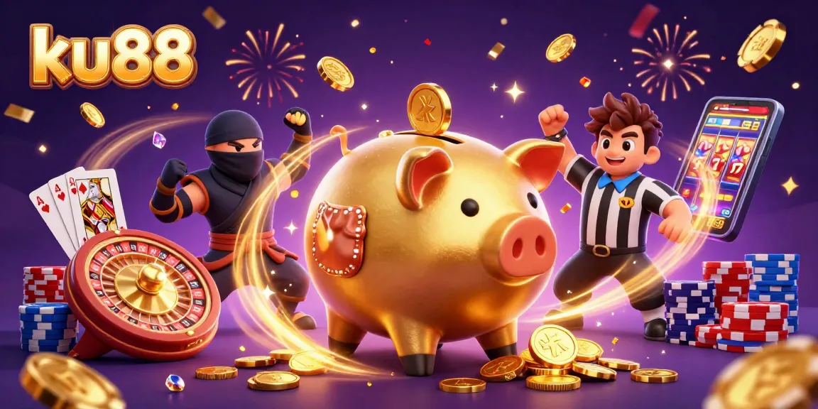 ku88 vibrantly showcases a dynamic scene with characters and casino elements to enhance engagement.