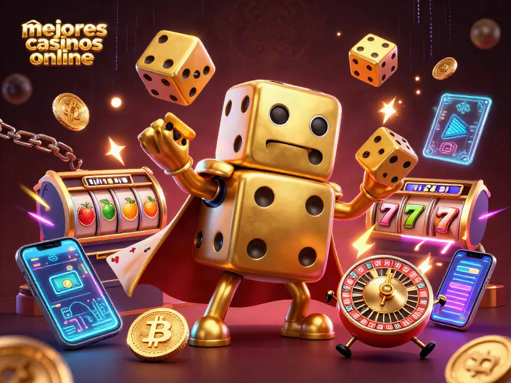 Los mejores casinos online ofrecen diversión con un golem de dados dorados y símbolos de tragamonedas.