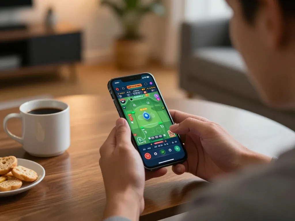 Playing gg88 on a smartphone in a cozy home setup during online gaming session