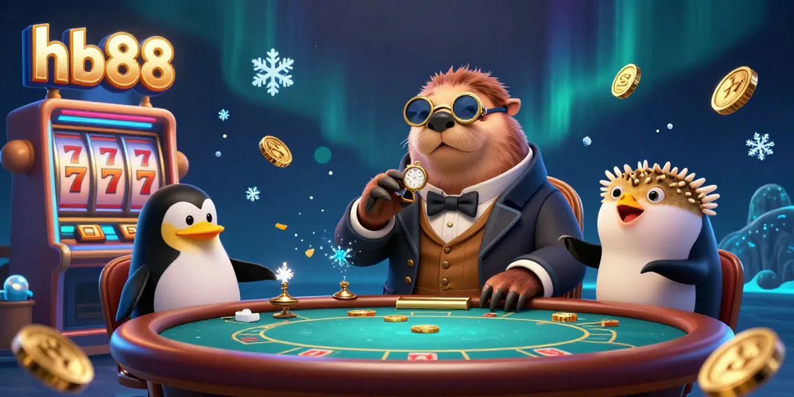 hb88 showcases a jolly walrus and friends in a lively underwater poker game with sparkling elements.