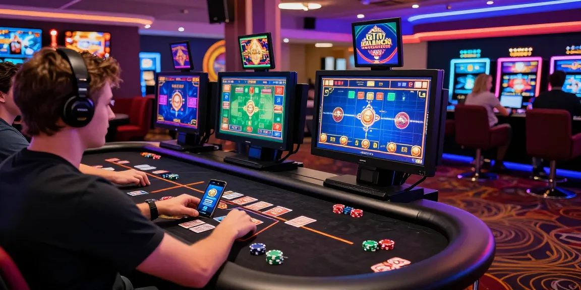 An engaging online casino scene with a British player at a gaming table, showcasing vibrant non UK games, highlighting https://sssk.org.uk for British players.