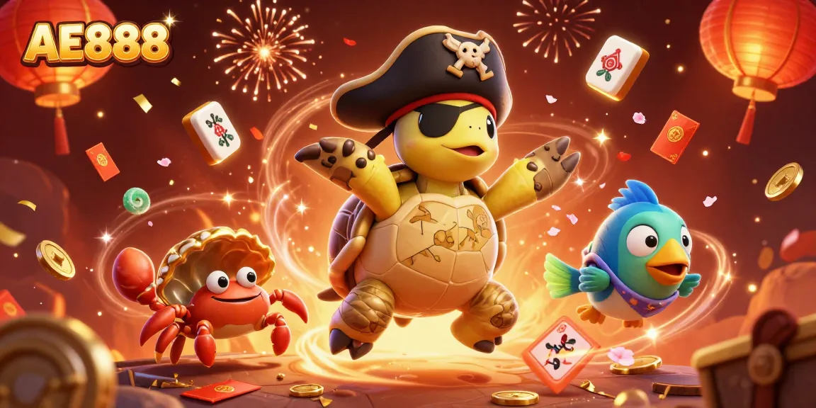 Experience the excitement of AE888 with colors and action from a vibrant 3D pirate-themed gambling scene.