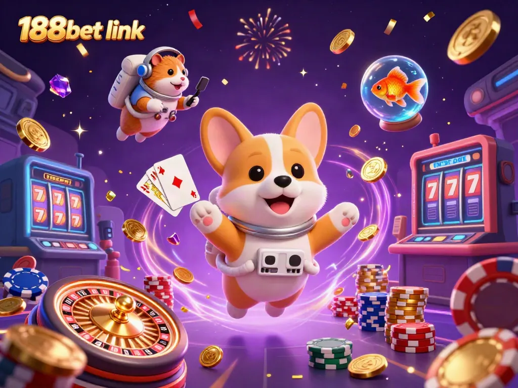 Explore thrilling wins with the 188bet link in a dynamic casino scene featuring vibrant characters and games.