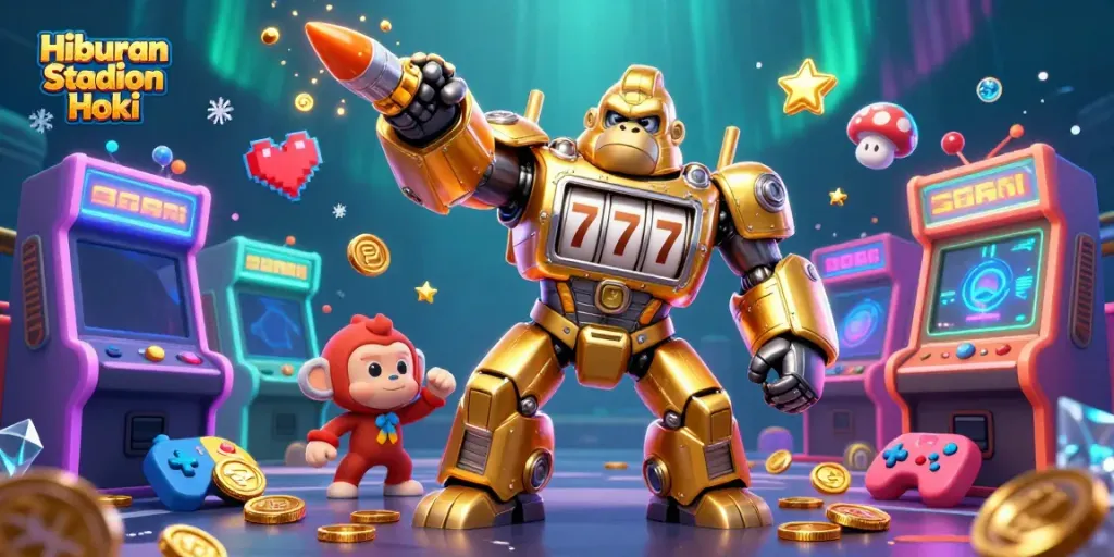 Experience the thrilling Hiburan Stadion Hoki with an exciting 3D game scene full of dynamic characters and elements.
