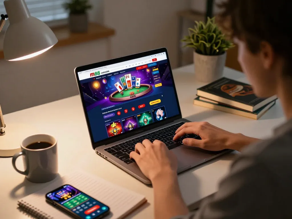 เข้าร่วมเกมออนไลน์ที่ ทางเข้าเล่น m88 ด้วยแล็ปท็อปและสมุดโน้ตเชิงกลยุทธ์