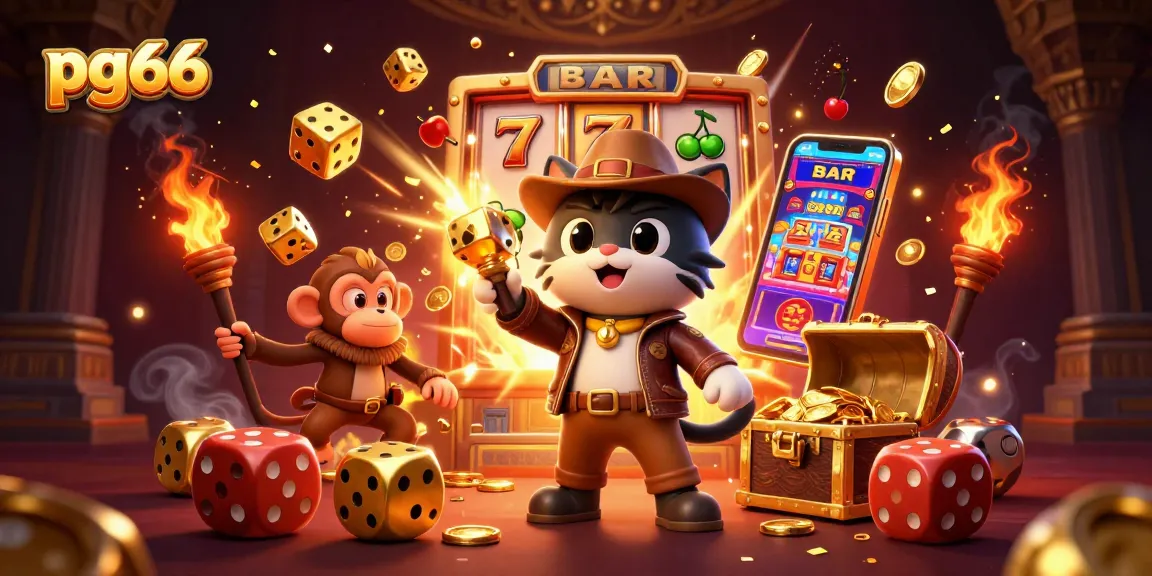 Experience thrilling jackpots at pg66 with vibrant scenes of winning slots and adventure.