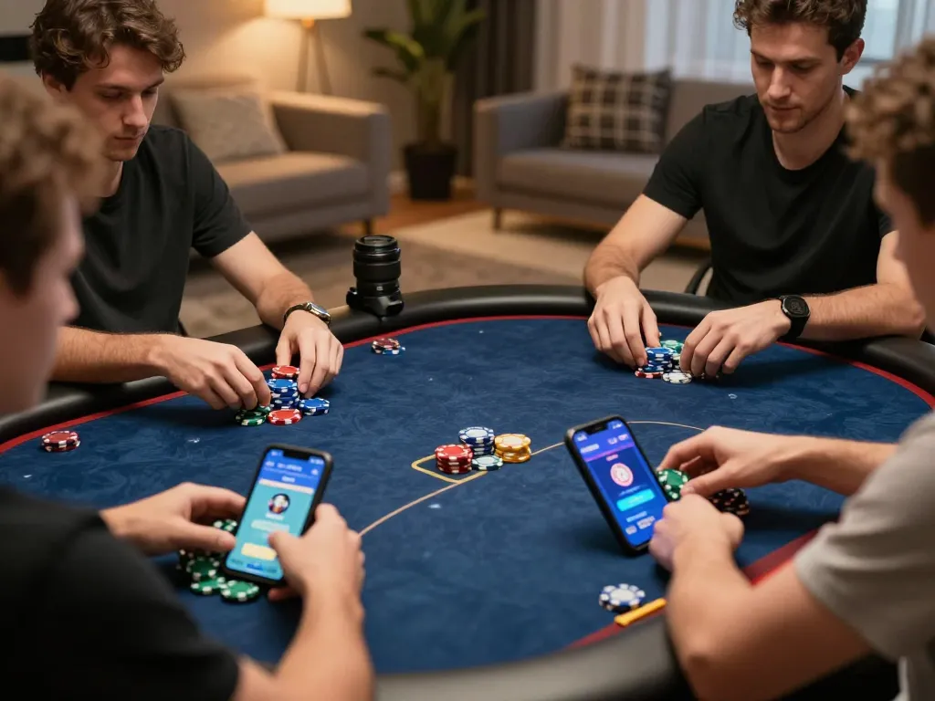 Players engaging in an online poker game at home, highlighting strategic gameplay related to dh 88.