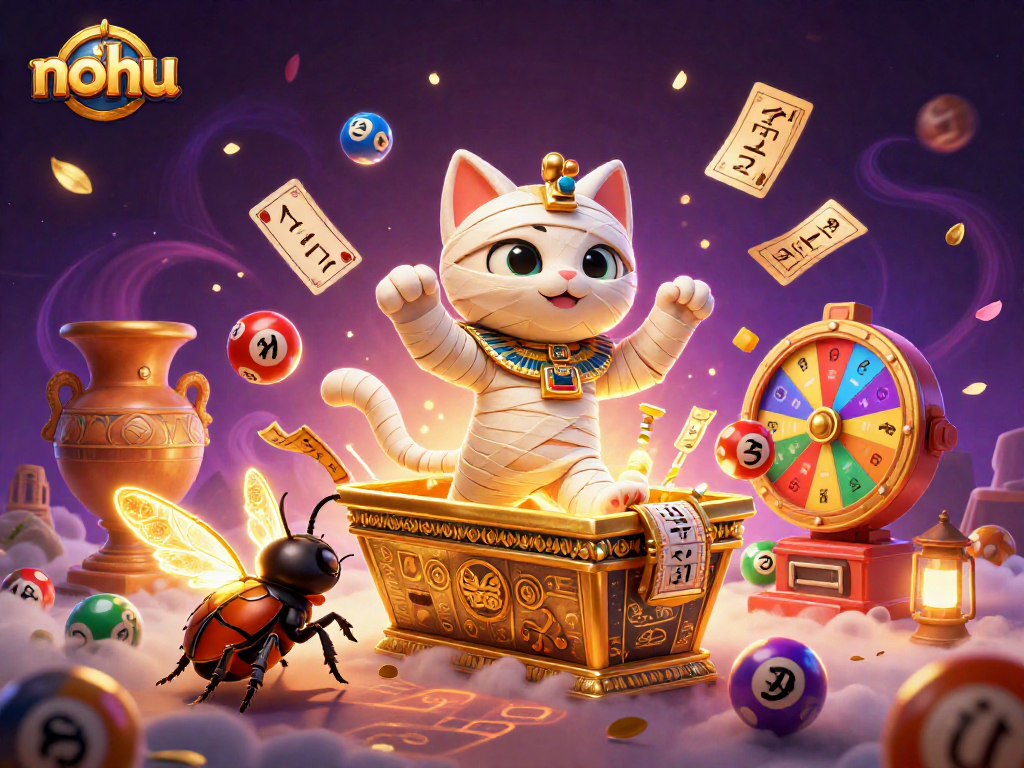 Experience thrilling gameplay with nohu in a vibrant pyramid casino featuring a mummy cat and glowing elements.
