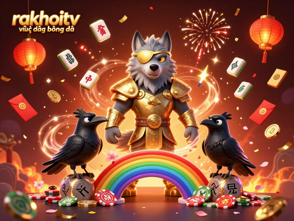 Experience rakhoitv trực tiếp bóng đá with Odin and ravens amidst casino elements and dynamic party atmosphere.