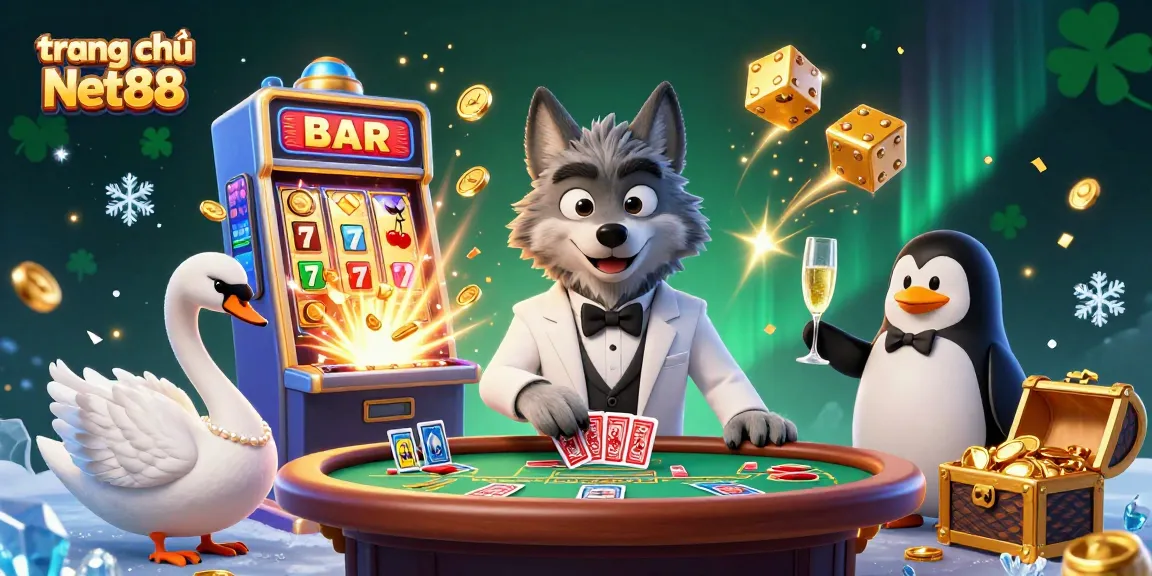 Experience the lively atmosphere at trang chủ Net88 with a stylish gaming scene showcasing vibrant characters and exciting casino elements.