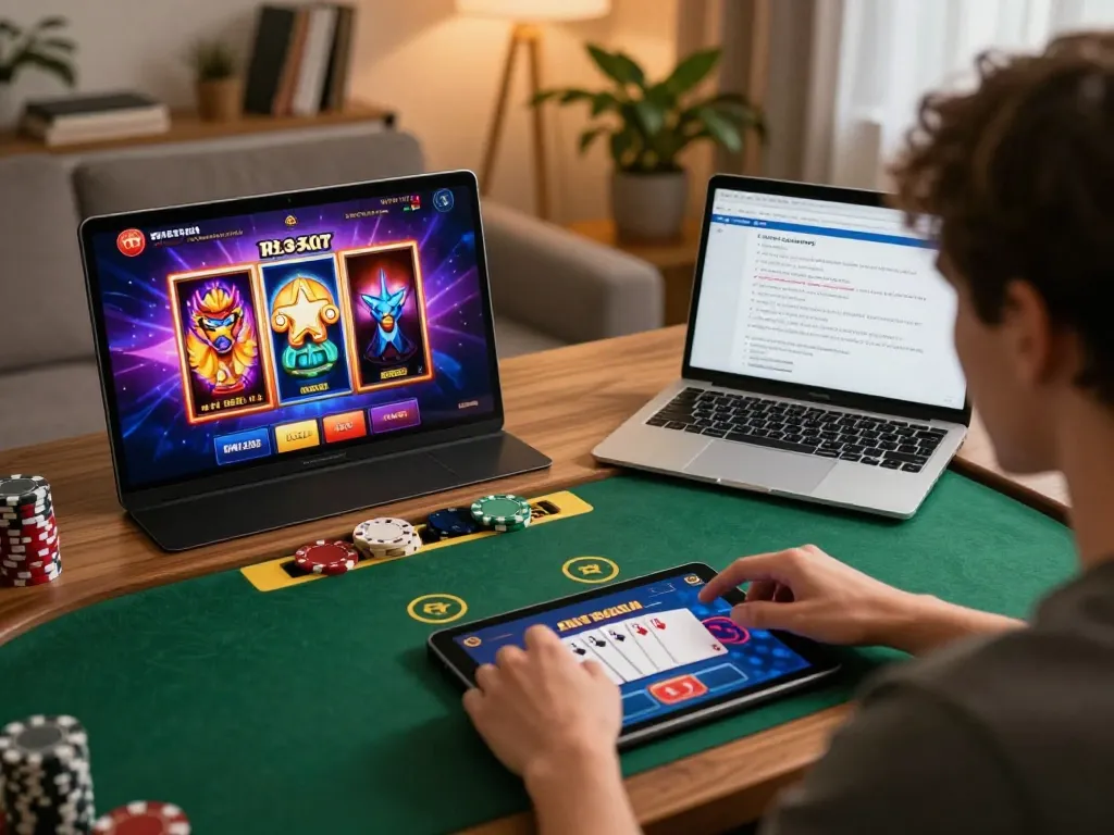 Engaging in a poker game on nhà cái sc88 platform from the comfort of home, showcasing online gambling.