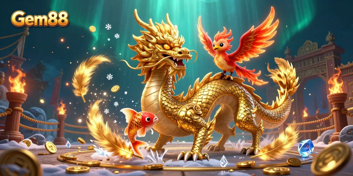 Bet on Gem88's exciting games with a stunning 3D illustration showcasing dynamic characters and rich casino elements.