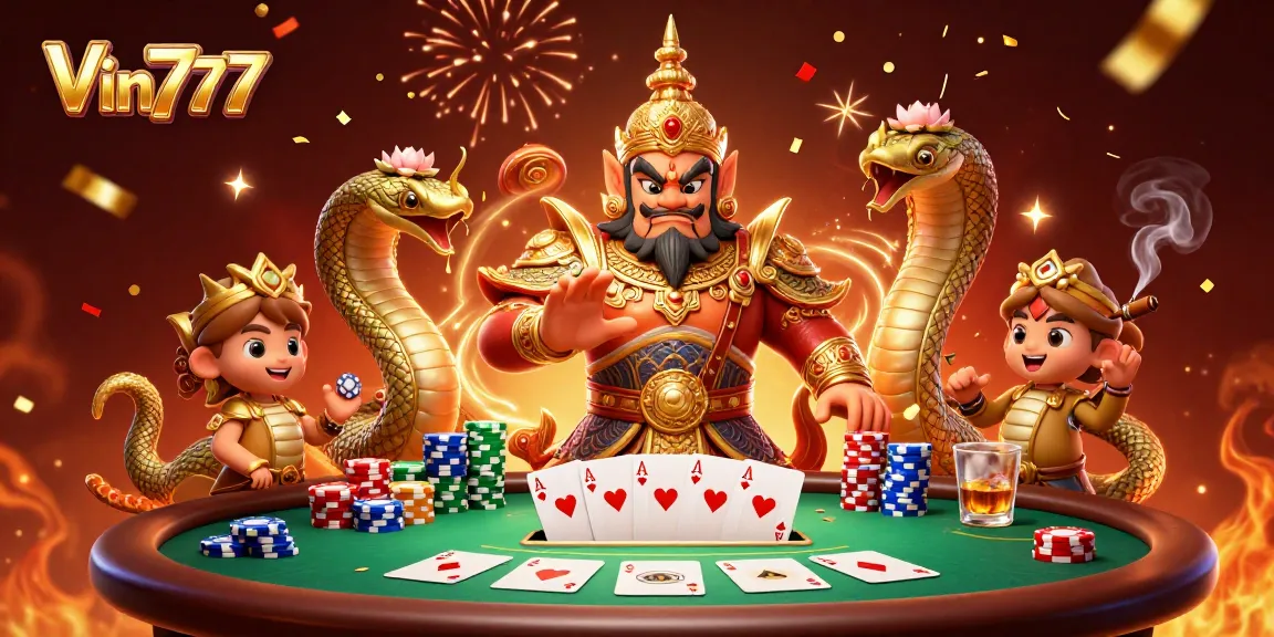 Experience the excitement of Vin777 with dynamic poker gameplay elements and vibrant guardian characters.