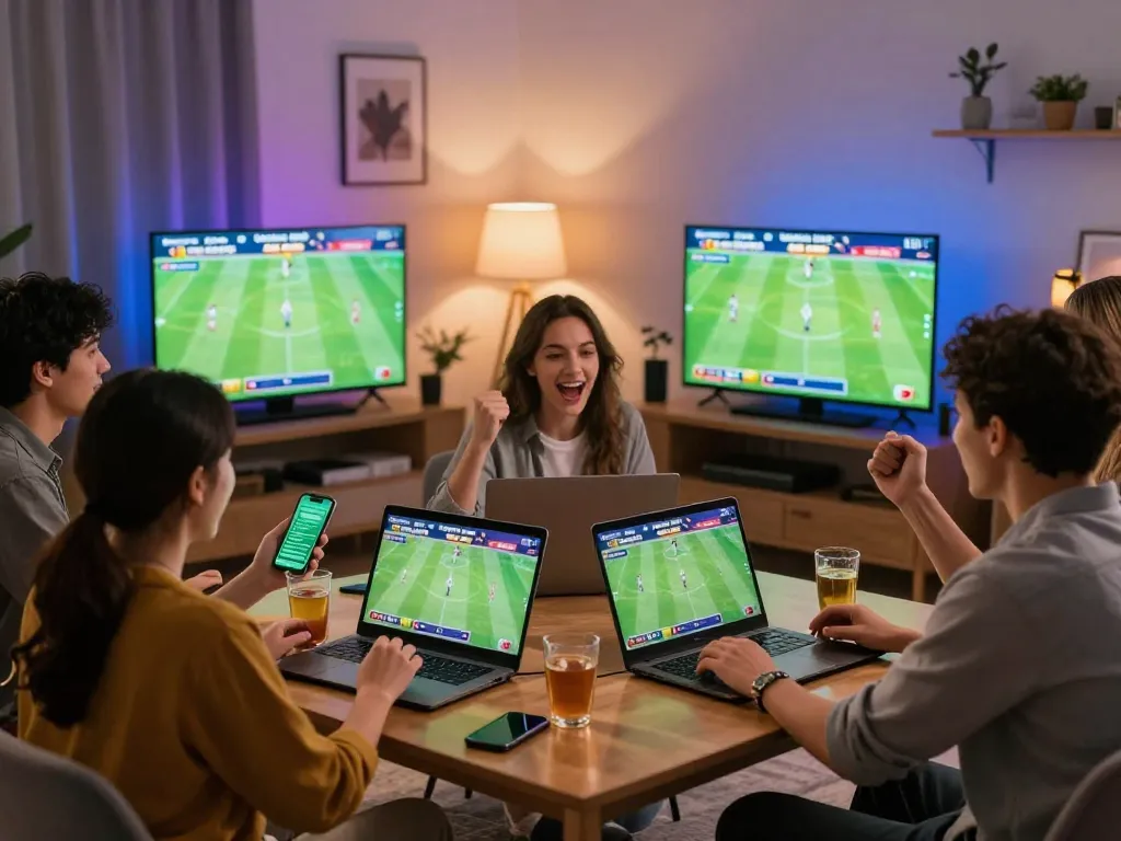 Experience thrilling moments betting on worldcup2026 matches with friends in a lively home setting.