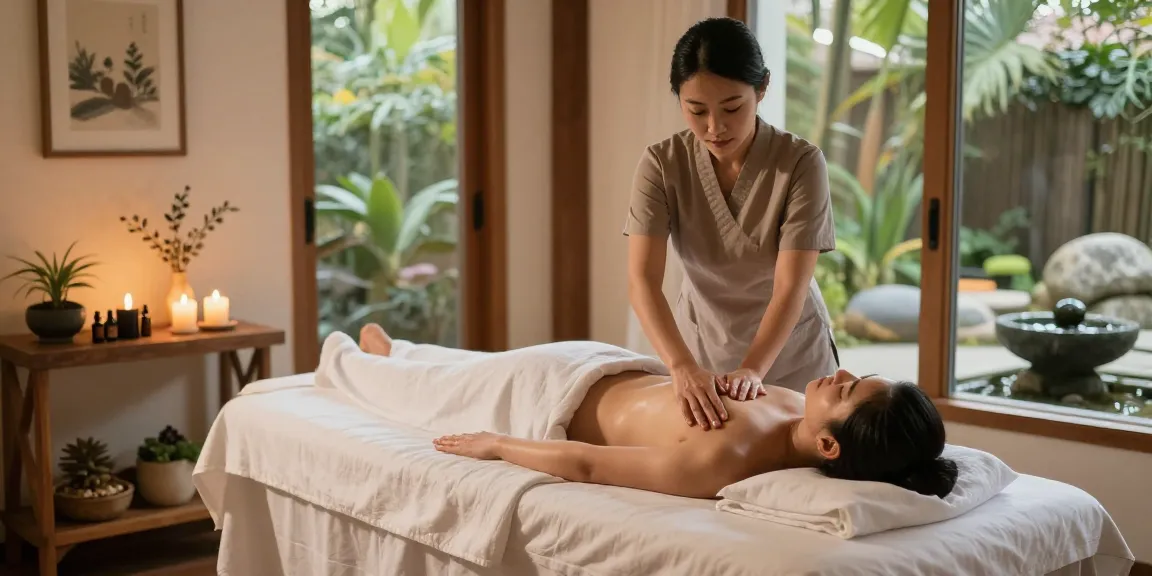 Relaxing 동작구출장마사지 therapy session in a tranquil home spa with soothing elements and warm ambiance