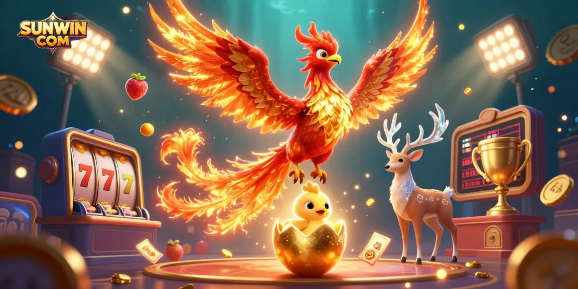 Experience the excitement of SUNWIN COM with dynamic slots and thrilling gaming elements in this vibrant illustration.