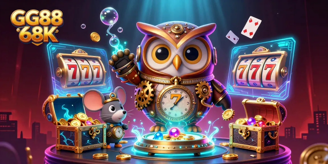 Experience the excitement of GG88 68K with vibrant casino characters in a dynamic scene filled with gold.