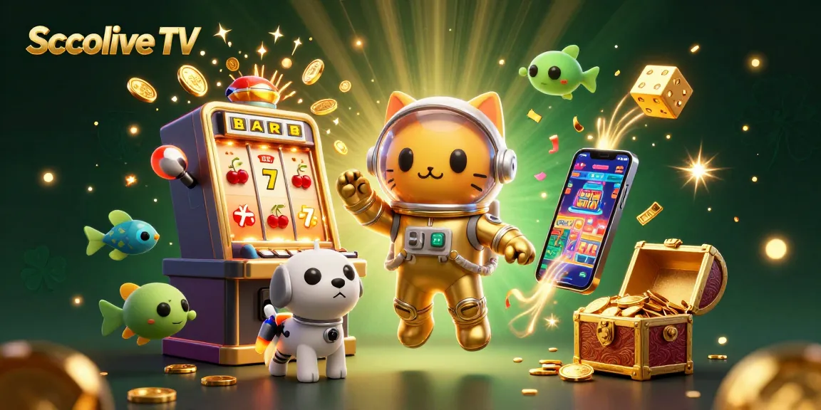 Socolive TV showcases an astronaut cat in a casino-themed 3D environment surrounded by vibrant gaming elements.