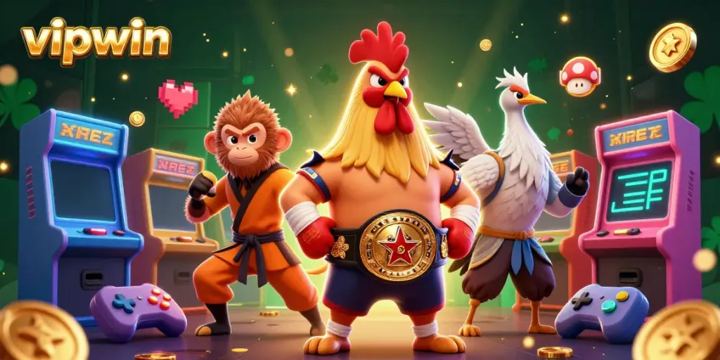 Experience thrilling games with vipwin featuring a Muay Thai rooster, Shaolin monkey, and crane master.