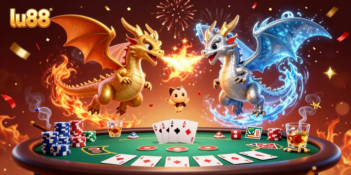 Experience thrilling gaming at lu88 with dragons and poker excitement amid vibrant casino elements.