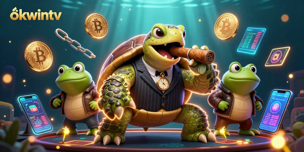 Bet on okwintv with a vibrant scene featuring a mobster turtle and bullfrog enforcers in a casino setting.