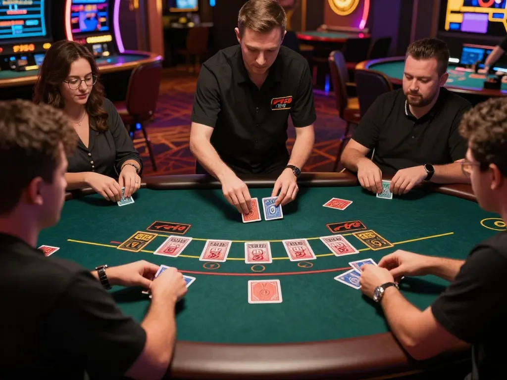 Players enjoying F168 live dealer casino game with engaging atmosphere and warm lighting.