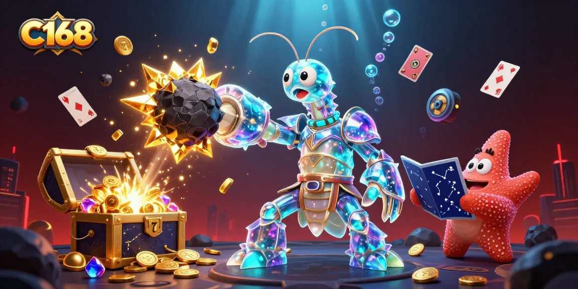 C168 offers a stunning gaming experience as the galactic samurai shrimp connects with vibrant treasures!