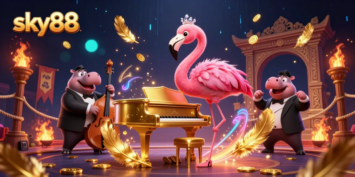 Join the fun at sky88 with an exciting illustrated scene of casino gaming and vibrant characters.