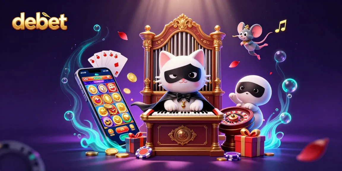 Engage with the debet world of gambling through a vibrant 3D casino illustration featuring a whimsical cat and dynamic game elements.