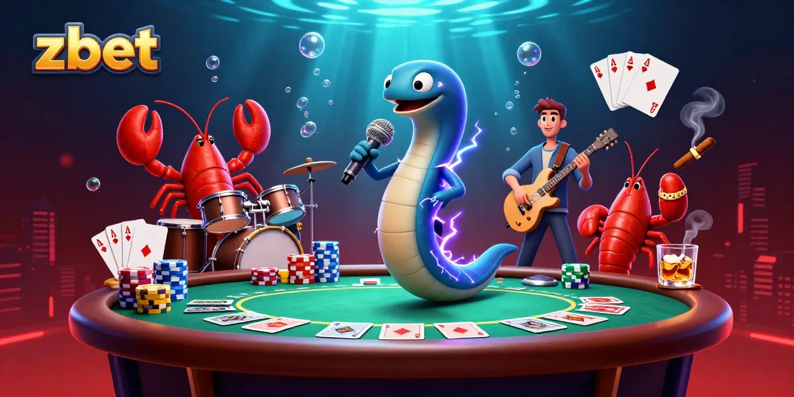 Zbet showcases dynamic action with a DJ electric eel, lobster drummer, and seahorse guitarist in a vibrant underwater casino.