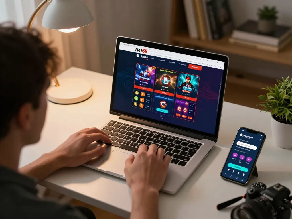 Engaging online gameplay on trang chủ Net88 with focused player analyzing betting odds