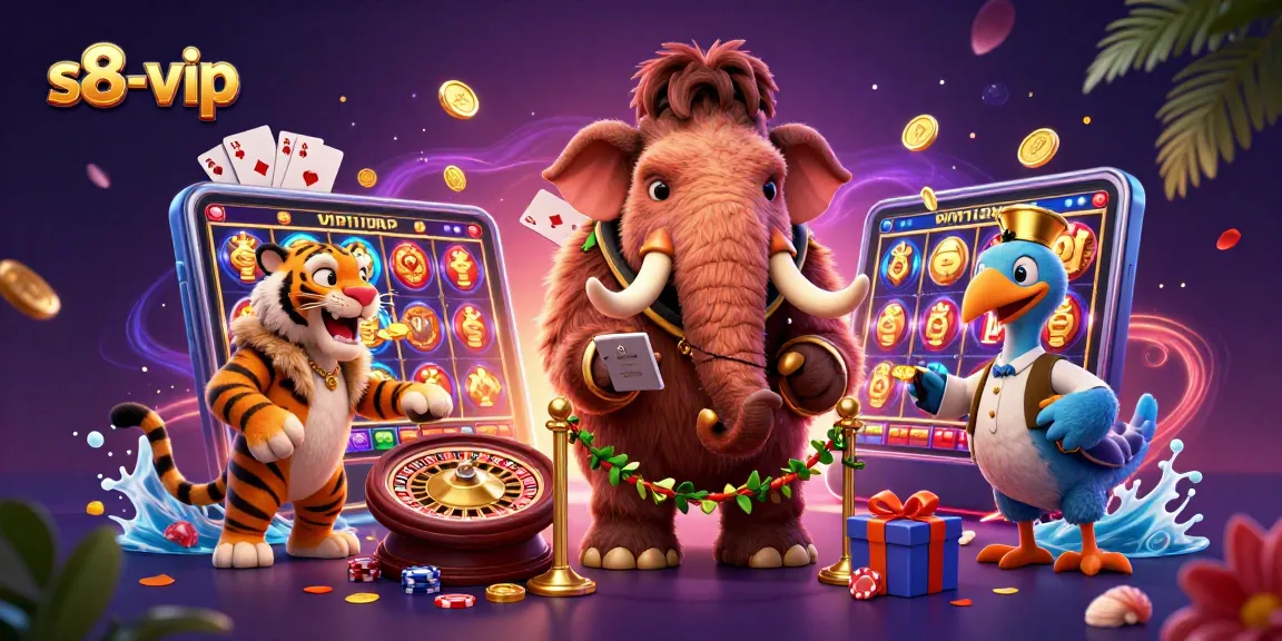 Experience the exciting s8-vip casino scene with a woolly mammoth bouncer and saber-tooth tiger guest.