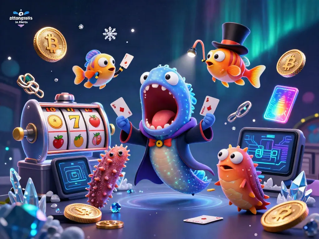 Engaging illustration of attorneys in Atlanta showcasing a magical casino scene with card tricks, slot machines, and neon currencies.
