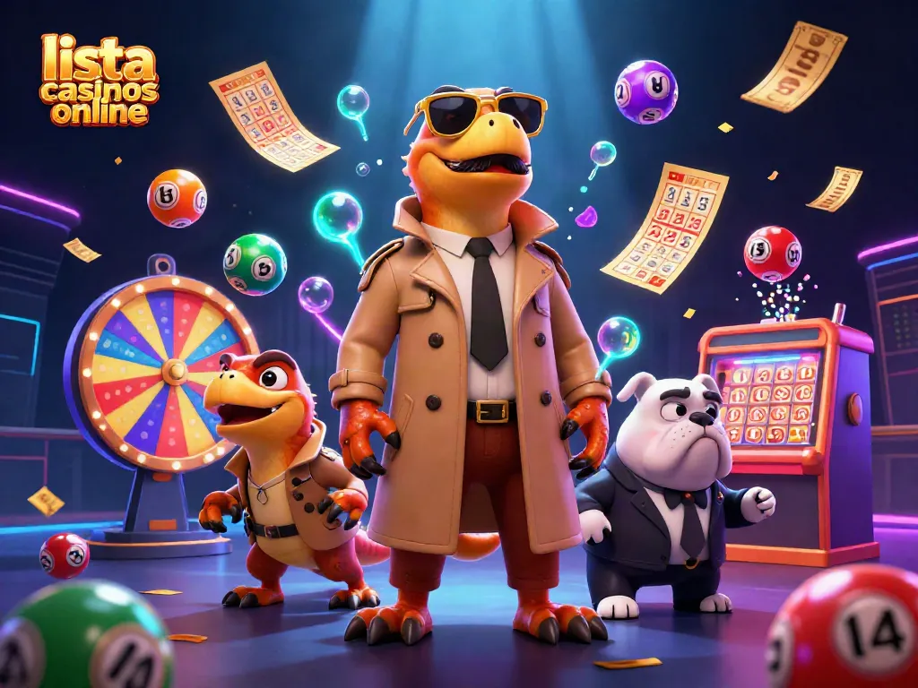 Ilustra la lista de casinos en línea con raptors divertidos en un casino.
