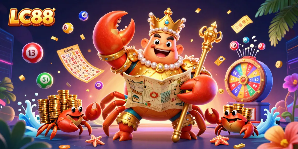 Play exciting games at LC88 with a massive golden crab emperor guiding thrilling lottery adventures.