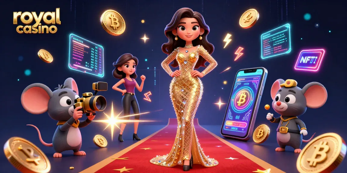 Experience thrilling action at royal casino with vibrant 3D illustration of glamorous characters and crypto elements.