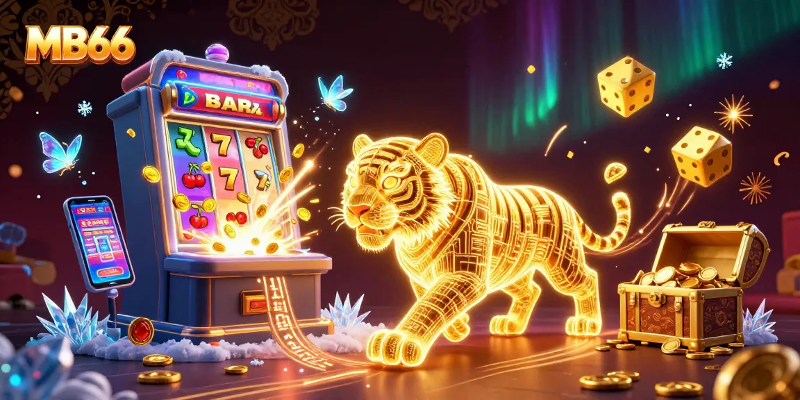 Experience thrilling jackpots at MB66 with a dazzling casino landscape illustration.