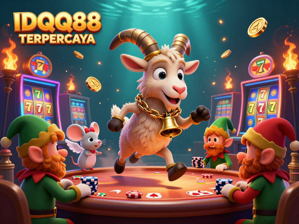 IDQQ88 TERPERCAYA presents a vibrant 3D cartoon casino scene showcasing the dynamic action of gambling thrills.
