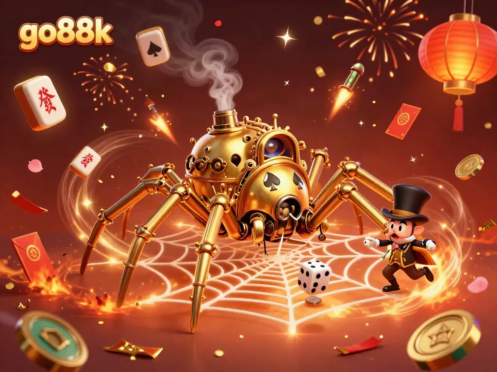 Engage in thrilling gameplay at go88k with a vibrant, festive 3D casino illustration.