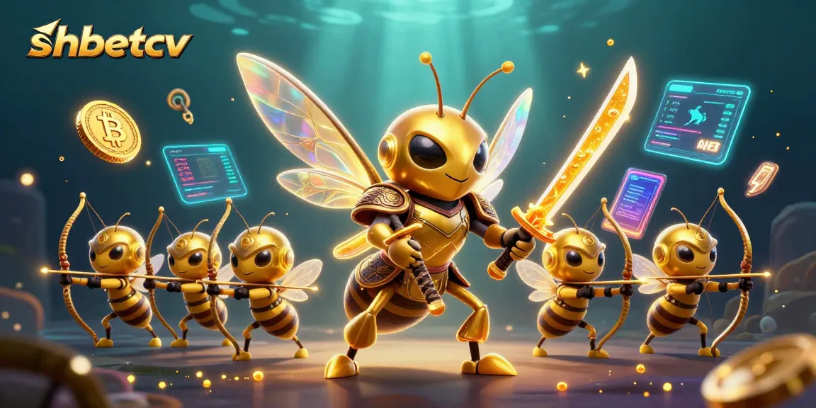 Engage with shbetcv in a lively casino scene showcasing a golden hornet samurai and bee archers.